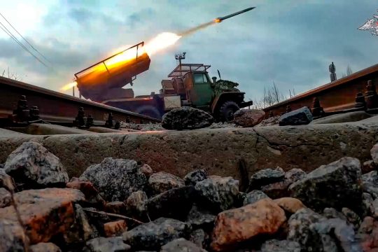 Russian Grad rocket launchers somewhere in Ukraine